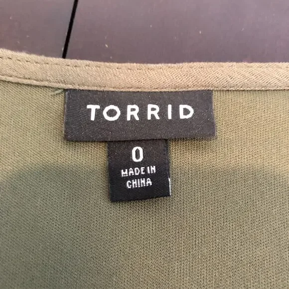 Torrid army olive green slit sleeve tassel boho peasant dress size 0 or Large - Picture 12 of 16